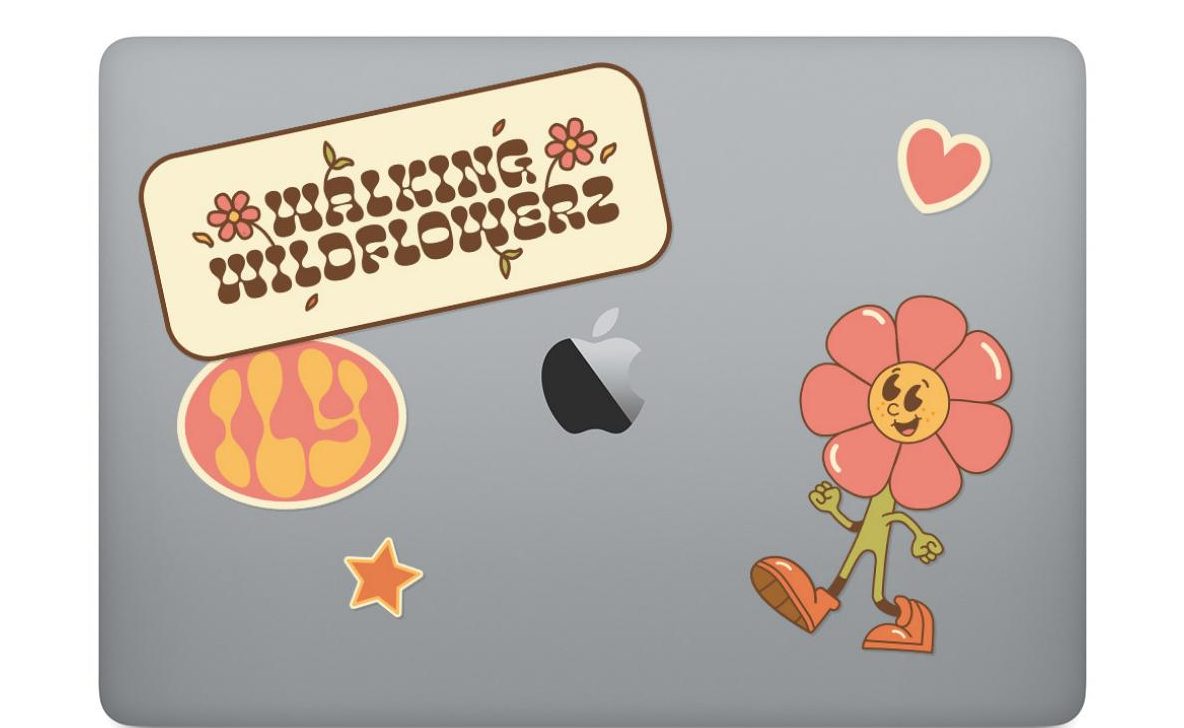 Walking Wildflowerz stickers on a laptop